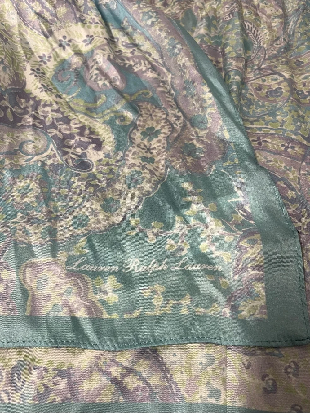 Lauren Ralph Lauren Silk Twill Paisley Wrap Scarf Shawl Logo One Size